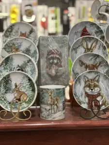 Winter woodland plates and mug