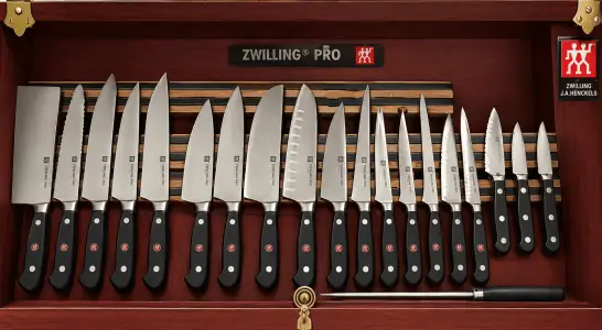 Zwilling Pro knives in a display chest